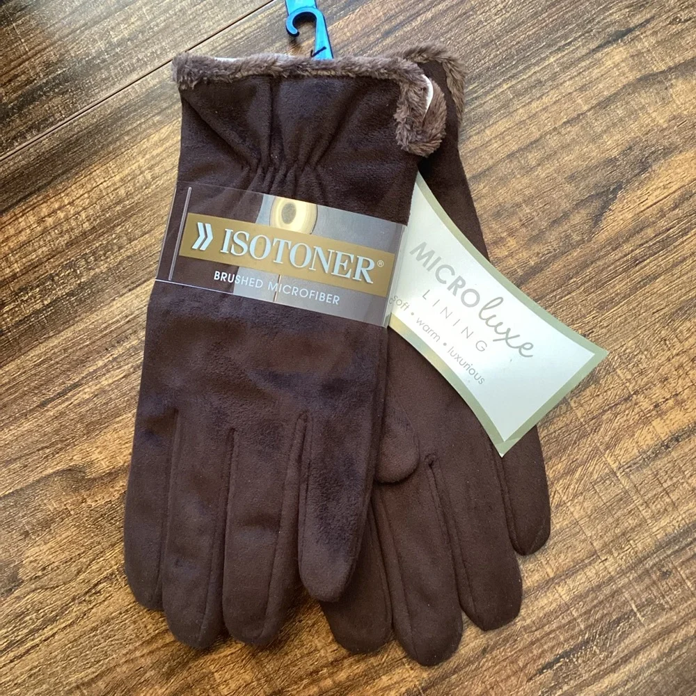 Women’s Isotoner Brushed Microfiber Microluxe Fur Lining Brown Gloves XL NEW